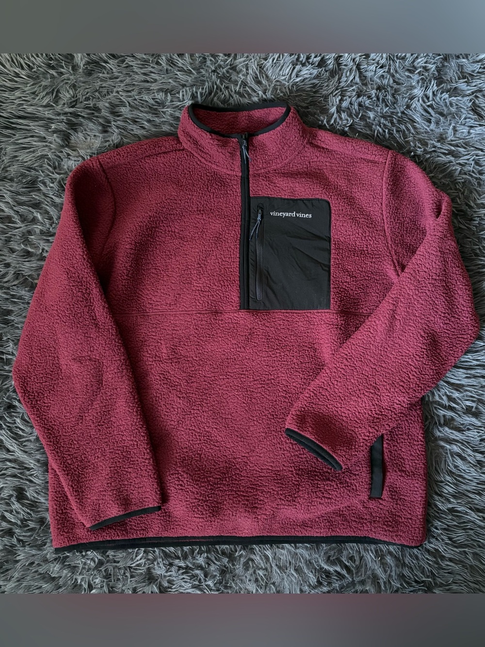 Vineyard Vines Stillwater Men’s Crimson Red Sherpa Fleece Quarter-Zip - Size XL